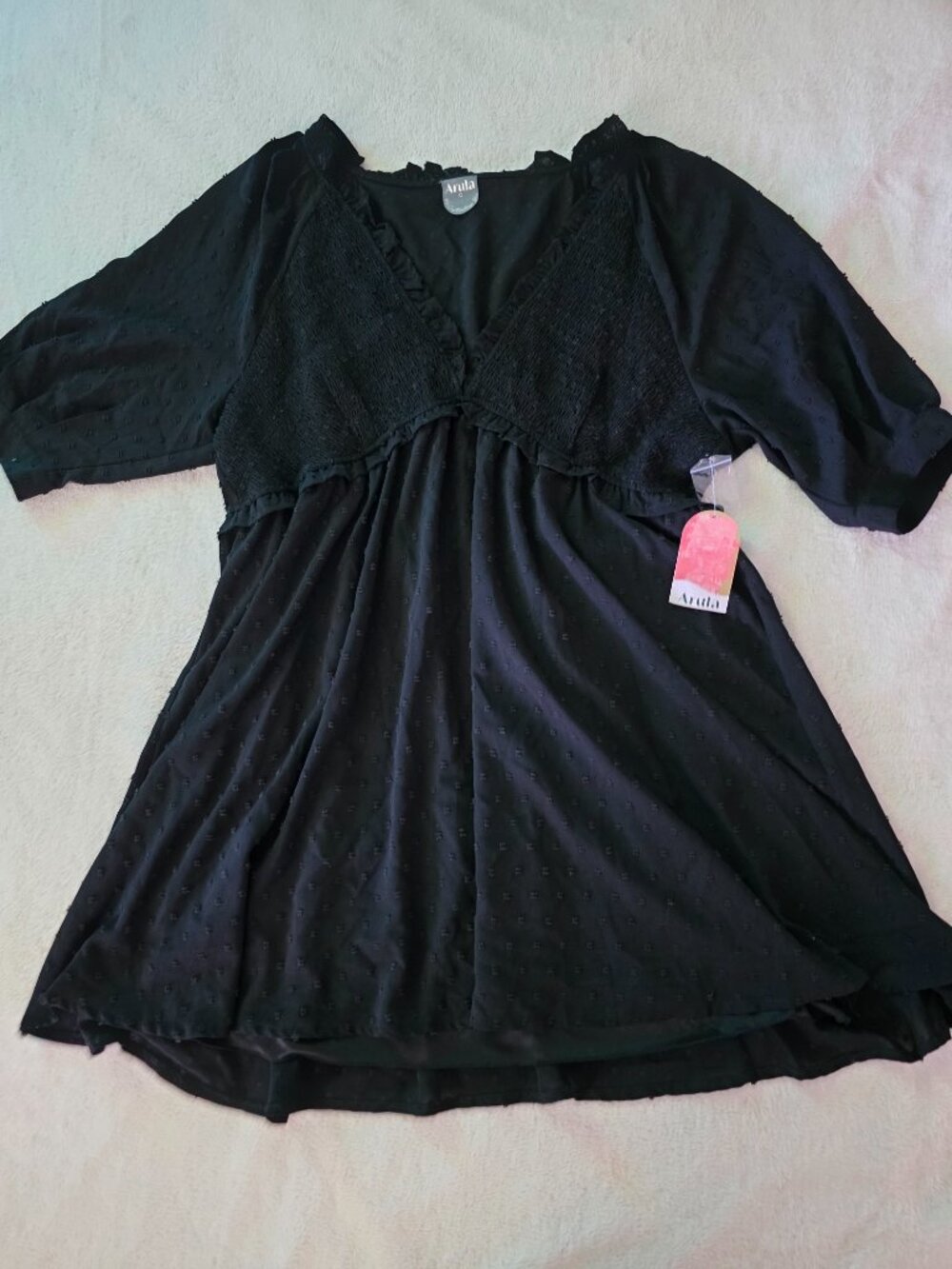 NWT Arula Navy Lace Accent Swiss Dot Babydoll Mini Dress Size C / 3X ($80 MSRP)